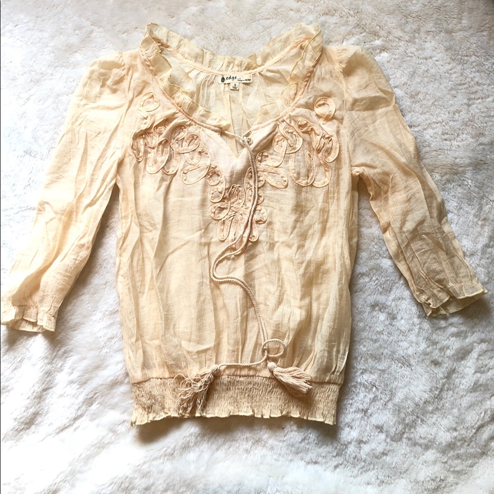 Sheer 3/4 sleeve tee shirt top